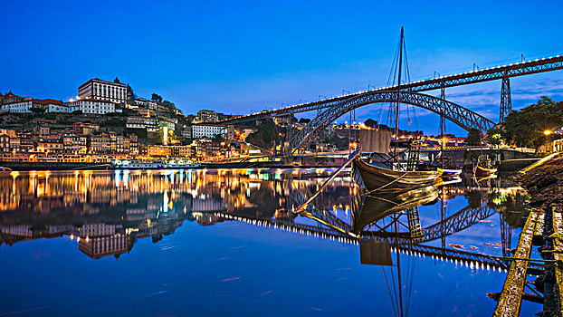 历史名城,波尔图,葡萄牙,夜晚,桥