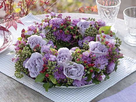 秋季花环,紫色,玫瑰,紫苑属,常春藤属
