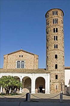 圆,石头,教堂钟,塔,教堂,大教堂,拉文纳,艾米利亚-罗马涅大区,意大利