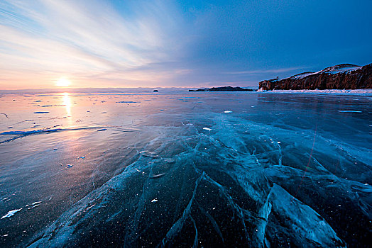 冰,缝隙,贝加尔湖,日出,伊尔库茨克,区域,西伯利亚,俄罗斯