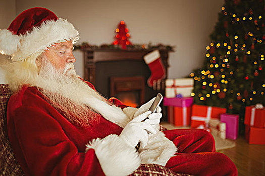 专注,圣诞老人,智能手机,圣诞节