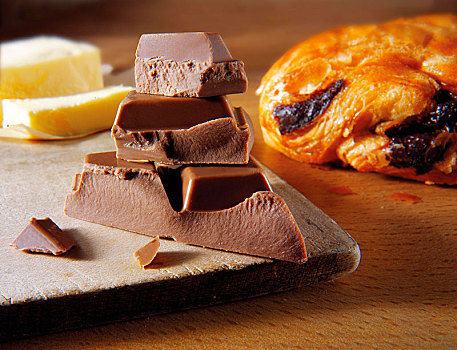 巧克力块,靠近,巧克力,牛角面包