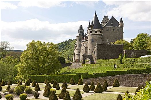 城堡,岩石,山谷,市区,靠近,莱茵兰普法尔茨州,德国,欧洲