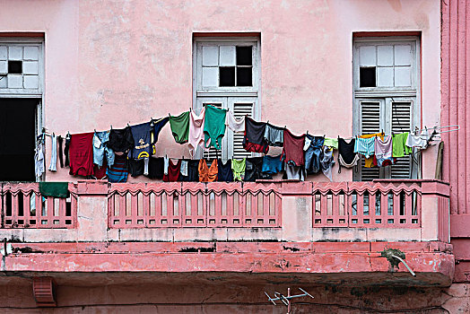 古巴,哈瓦那,地区,露台,洗衣服