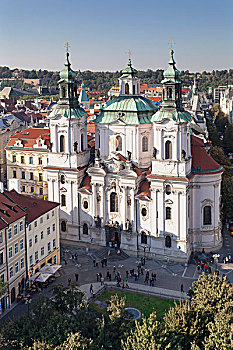 风景,老城广场,圣尼古拉斯教堂,布拉格,波希米亚,捷克共和国,欧洲