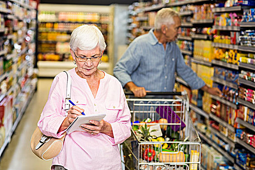 老年,女人,购物清单,超市