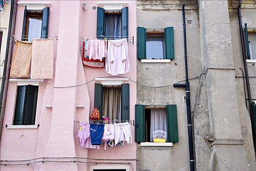 晾衣绳,墙壁,基奥贾,威尼斯泻湖,意大利,欧洲