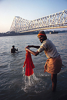 一个,男人,布,河,加尔各答,印度