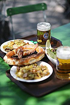 晚餐,玻璃杯,啤酒,托盘,桌子,啤酒坊,德国