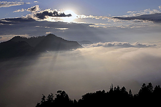 尼泊尔,山,山丘,喜马拉雅山,日出,风景