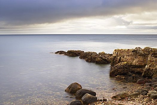 岩石,海岸线,伸展,海洋,靠近,阿兰岛,北爱尔郡,克莱德峡湾,苏格兰
