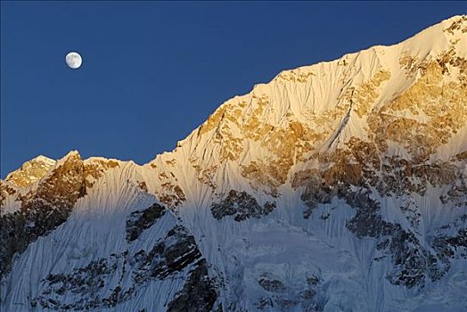 珠穆朗玛峰,顶峰,发光,晚上,亮光,后面,萨加玛塔国家公园,尼泊尔