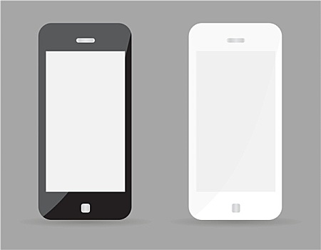 两个,智能手机,概念,黑白,留白,显示屏,特写,回应,机智,电话,隔绝,灰色背景,矢量,插画