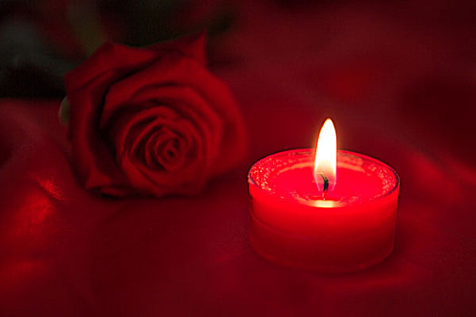 蜡烛,红玫瑰,红色,丝绸