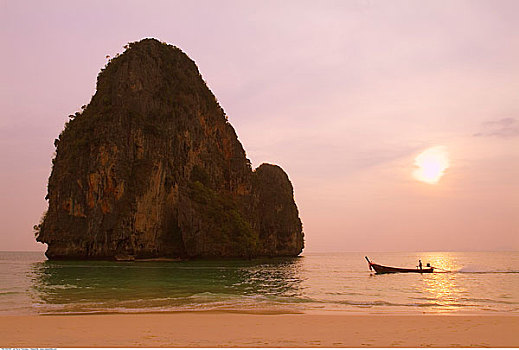 海滩,日落,甲米,泰国