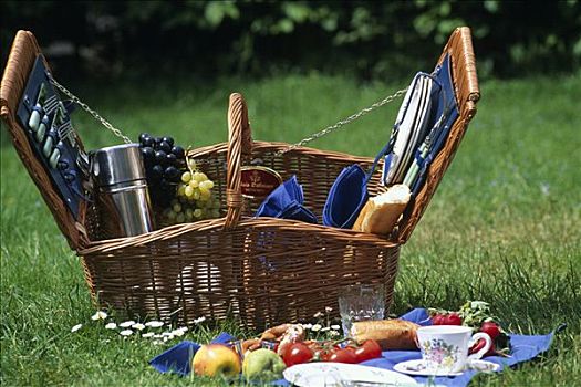 野餐篮,英式花园,慕尼黑,巴伐利亚,德国,欧洲