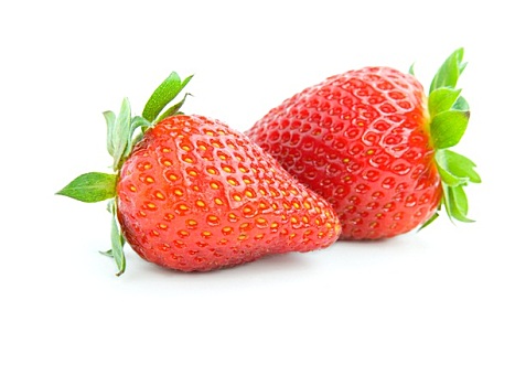 两个,成熟,草莓,隔绝,白色背景,背景