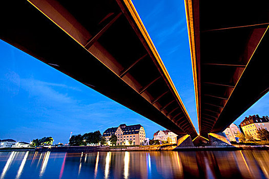 夜景,桥,多瑙河,雷根斯堡,巴伐利亚,德国,欧洲