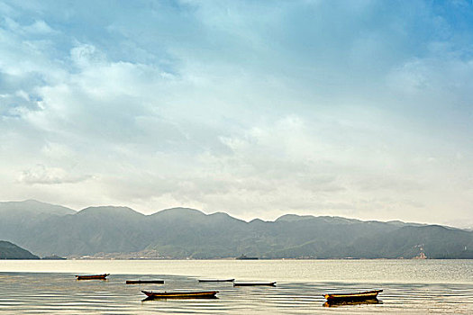 平和,风景,停泊,渔船,泸沽湖,云南,中国