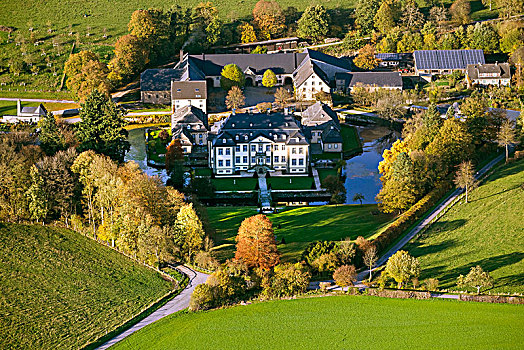 城堡,秋天,护城河,藻厄兰,北莱茵威斯特伐利亚,德国,欧洲