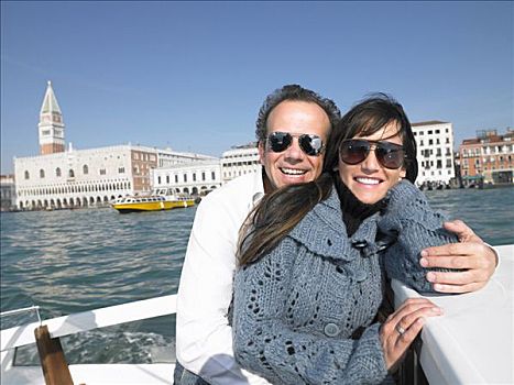意大利,威尼斯,伴侣,戴着,墨镜,微笑