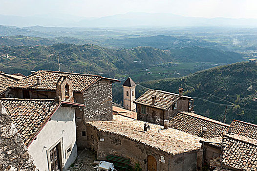 风景,上方,屋顶,老,城镇,蒙特卡罗,罗马诺干酪,拉齐奥,意大利,欧洲