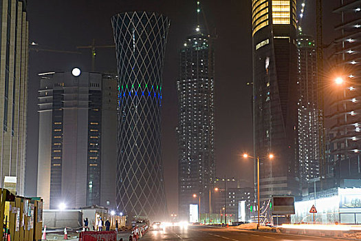 仰视,光亮,建筑,街道,城市,夜晚