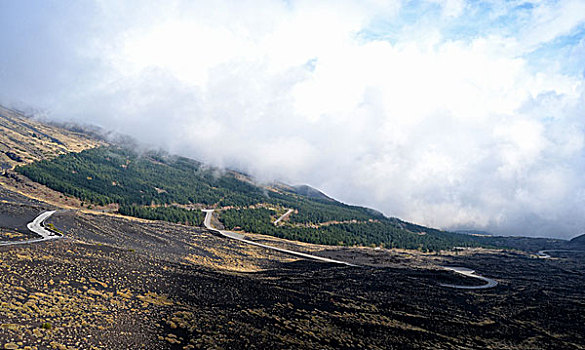 埃特纳火山,古老,火山囗,蔽护