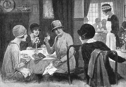 女人,桌子,茶室,20世纪20年代