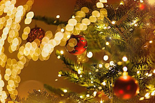 红色,装饰,悬挂,圣诞树,线,光亮