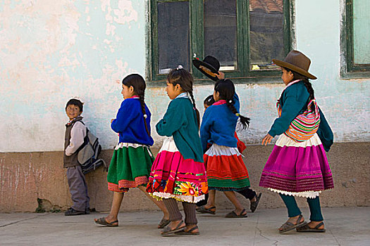 南美,秘鲁,学童,走,学校