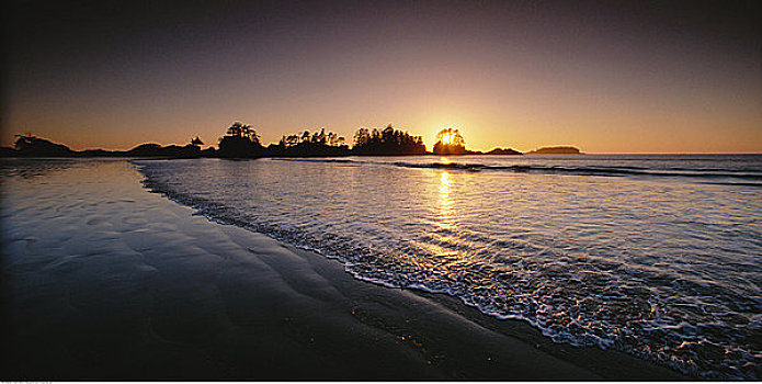 海滩,日落,不列颠哥伦比亚省,加拿大