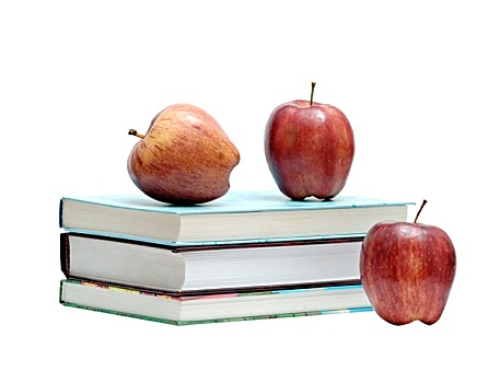 书本,三个,红苹果,隔绝,白色背景,背景