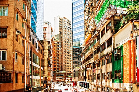 香港,中国,七月,街道,风景,出租车,建筑,人口,大陆块,一个,密集,区域,世界