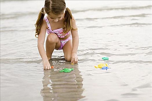 女孩,玩,玩具,海滩