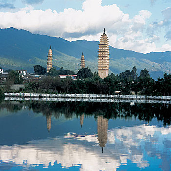 三個,塔,廟宇,大理,云南