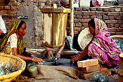女人,工作,玻璃厂,制作,亮光,手电筒,孟加拉