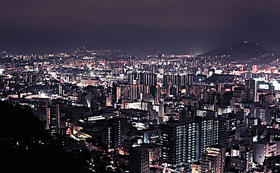 风景,光亮,城市,夜晚,广岛市,日本