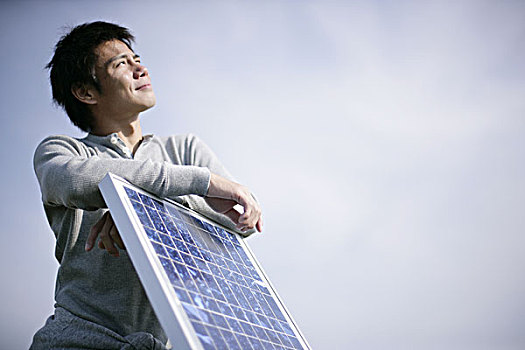 一个,男人,太阳能电池板