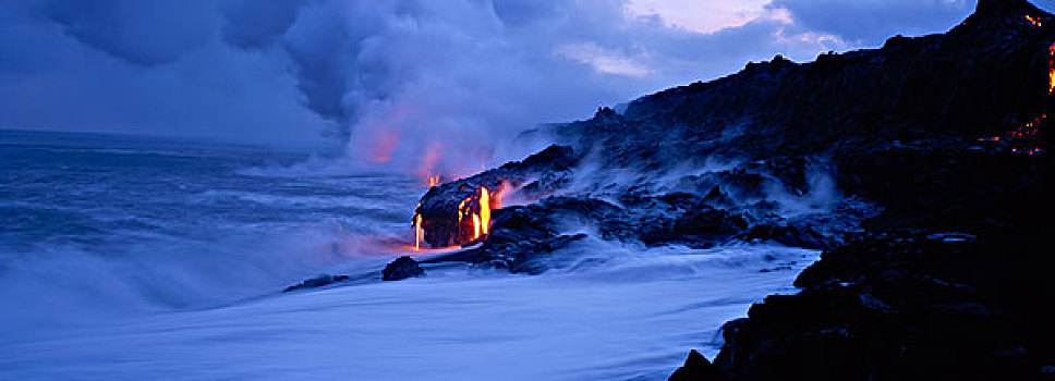 夏威夷,火山岩,流动,岛屿,大幅,尺寸