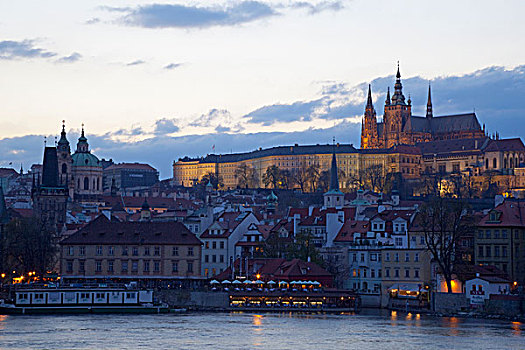 风景,河,伏尔塔瓦河,城堡区,拉德肯尼,布拉格,捷克共和国,欧洲