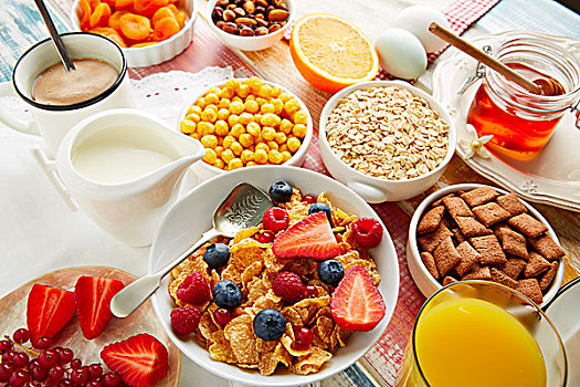 早餐,健康,粮食,咖啡,橙汁,浆果