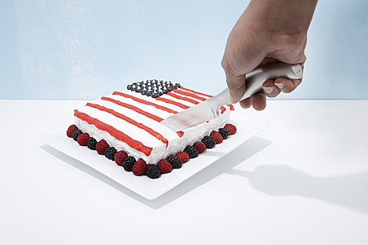 人,切,美国国旗,蛋糕