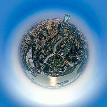 小行星视角航拍江苏苏州圆融时代广场圆融天幕球形全景图