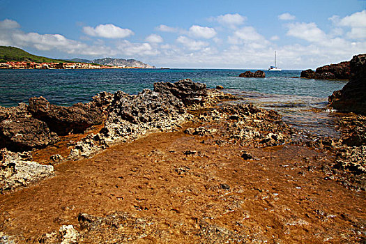 岩石,海滩,伊比沙岛,西班牙,欧洲