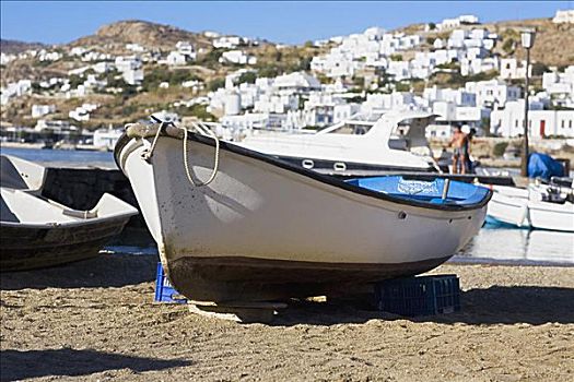 船,海滩,希腊
