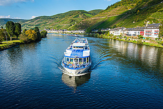 游船,摩泽尔河,靠近,摩泽尔,山谷,莱茵兰普法尔茨州,德国