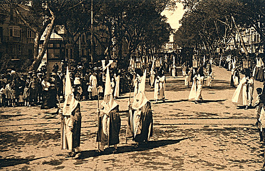 队列,复活节,马拉加,明信片,20世纪30年代