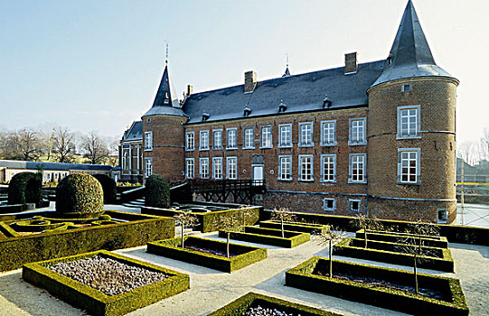 城堡,花园,正面,坦施航,林堡,比利时,欧洲