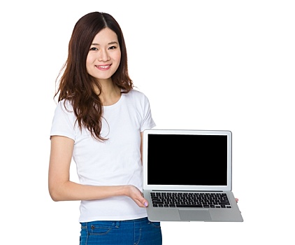 亚洲女性,展示,留白,显示屏,笔记本电脑